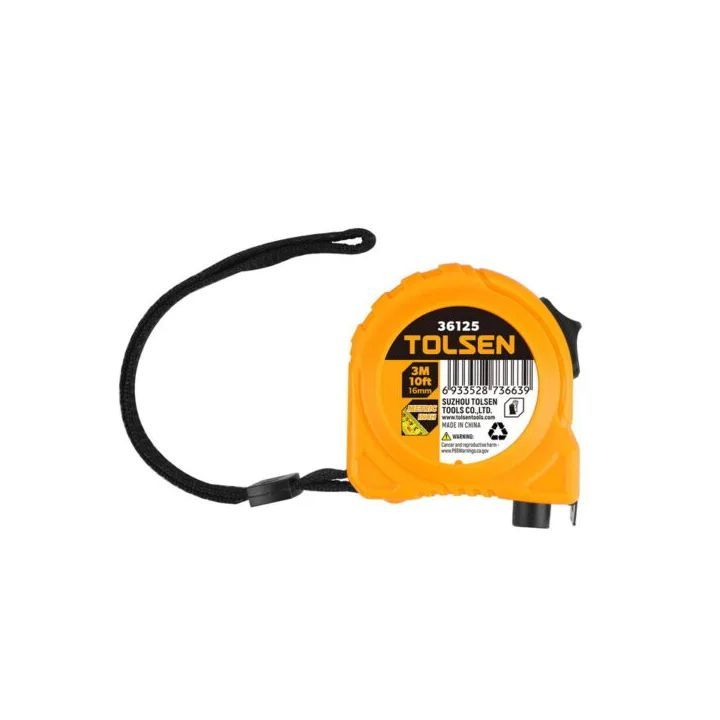 Tolsen tape measure shown in its packaging