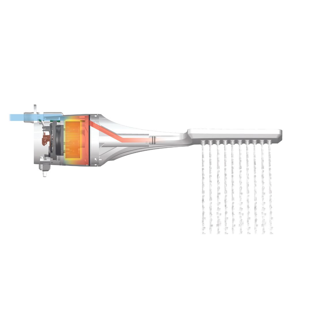 Close-up detail of the Lorenzetti white thermoplastic plumbing
