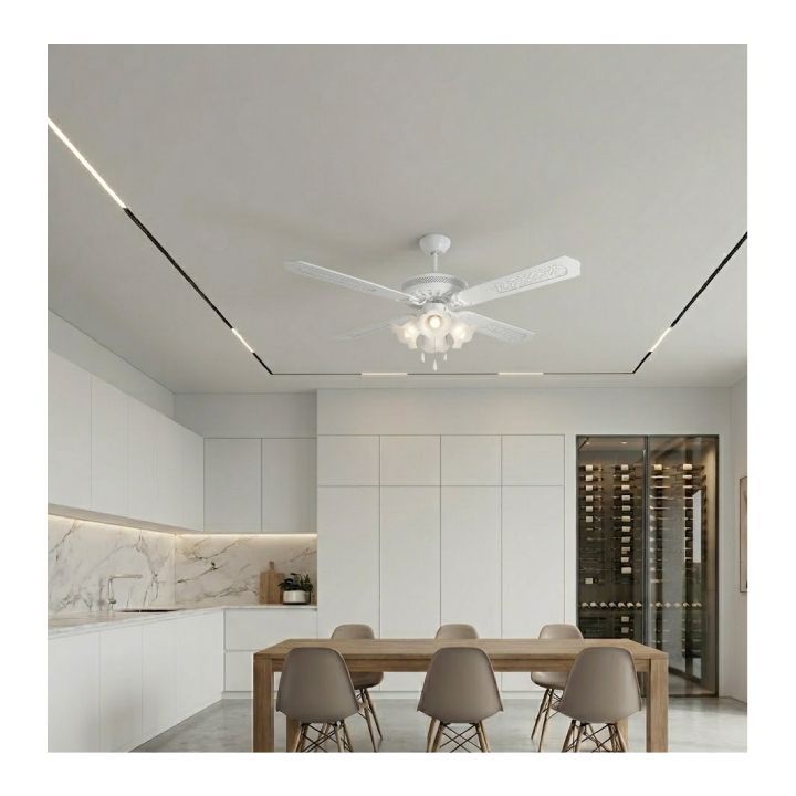 Close-up detail of the Radiant white ceiling fan