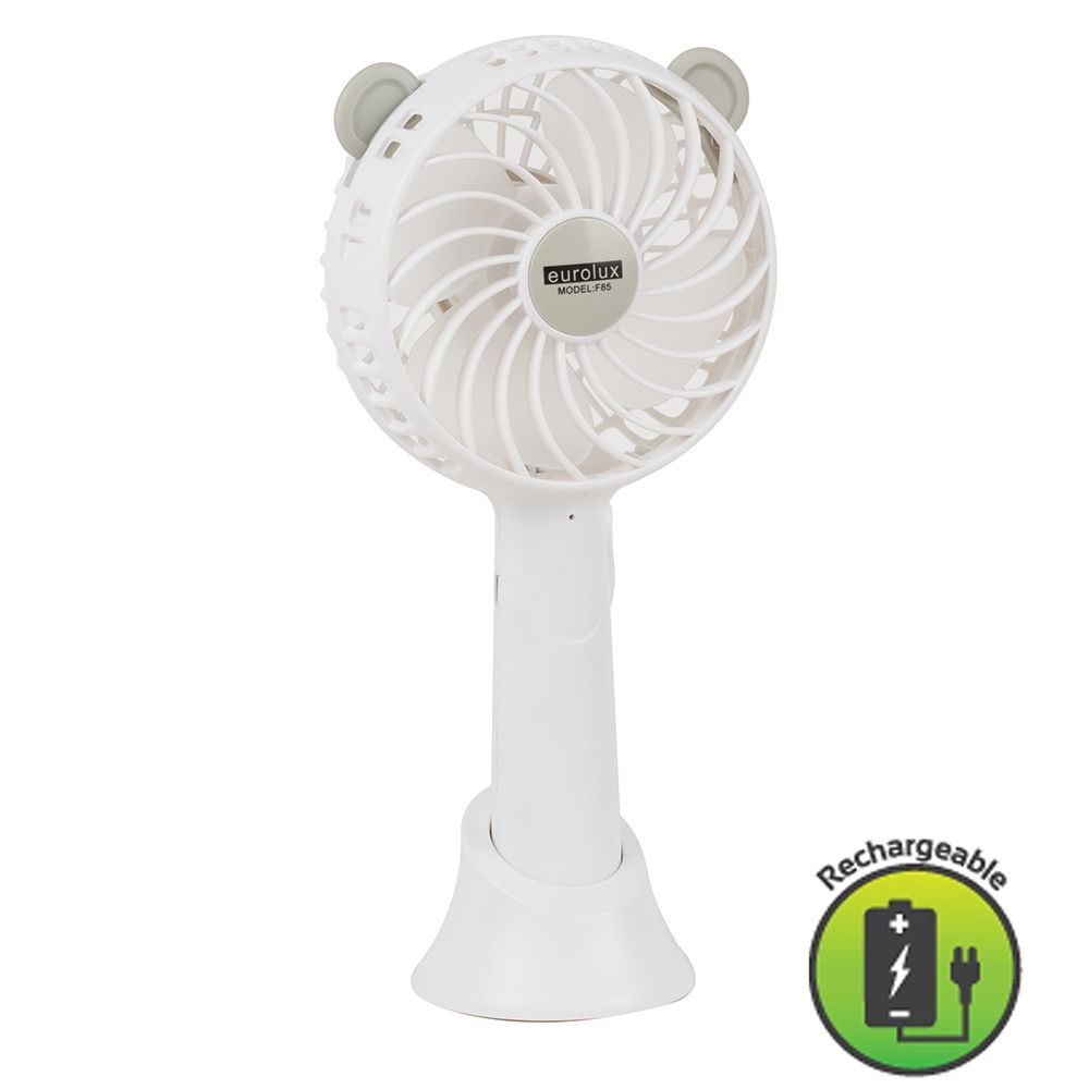 Eurolux white fan shown in its packaging