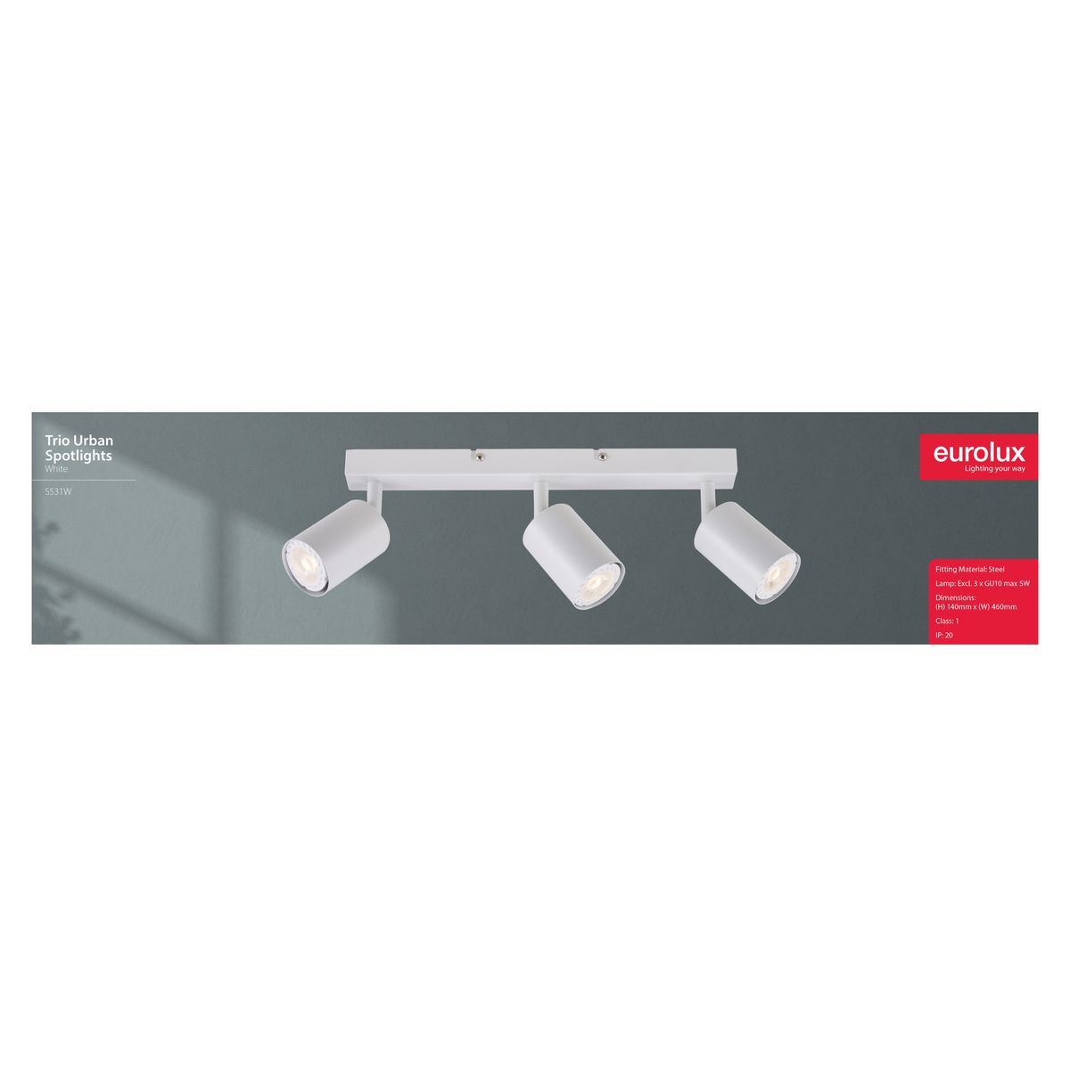 Urban black and comes in white downlight, front view