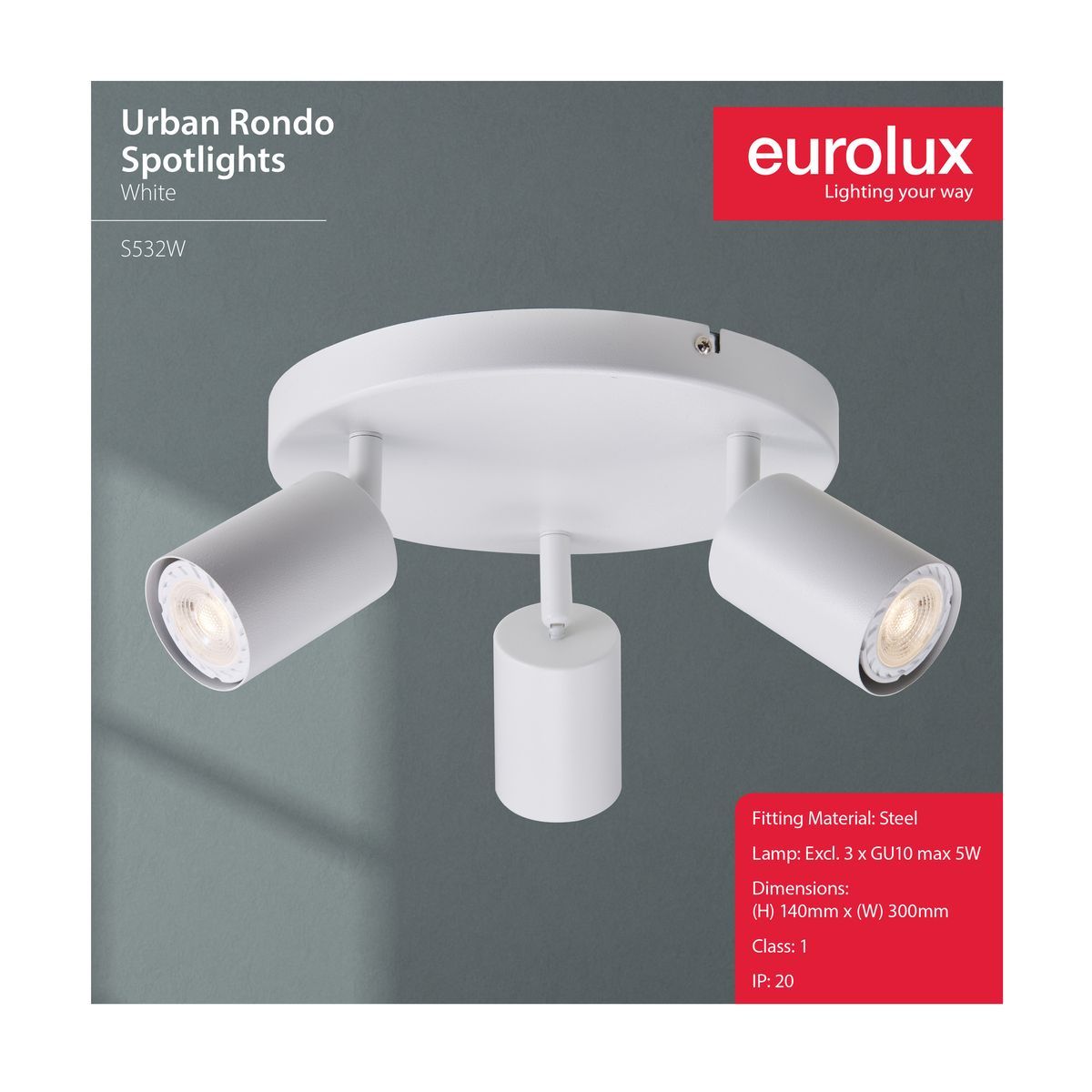 Urban black and in white downlight, front view