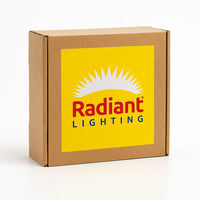 Radiant white ceiling fan shown in its packaging