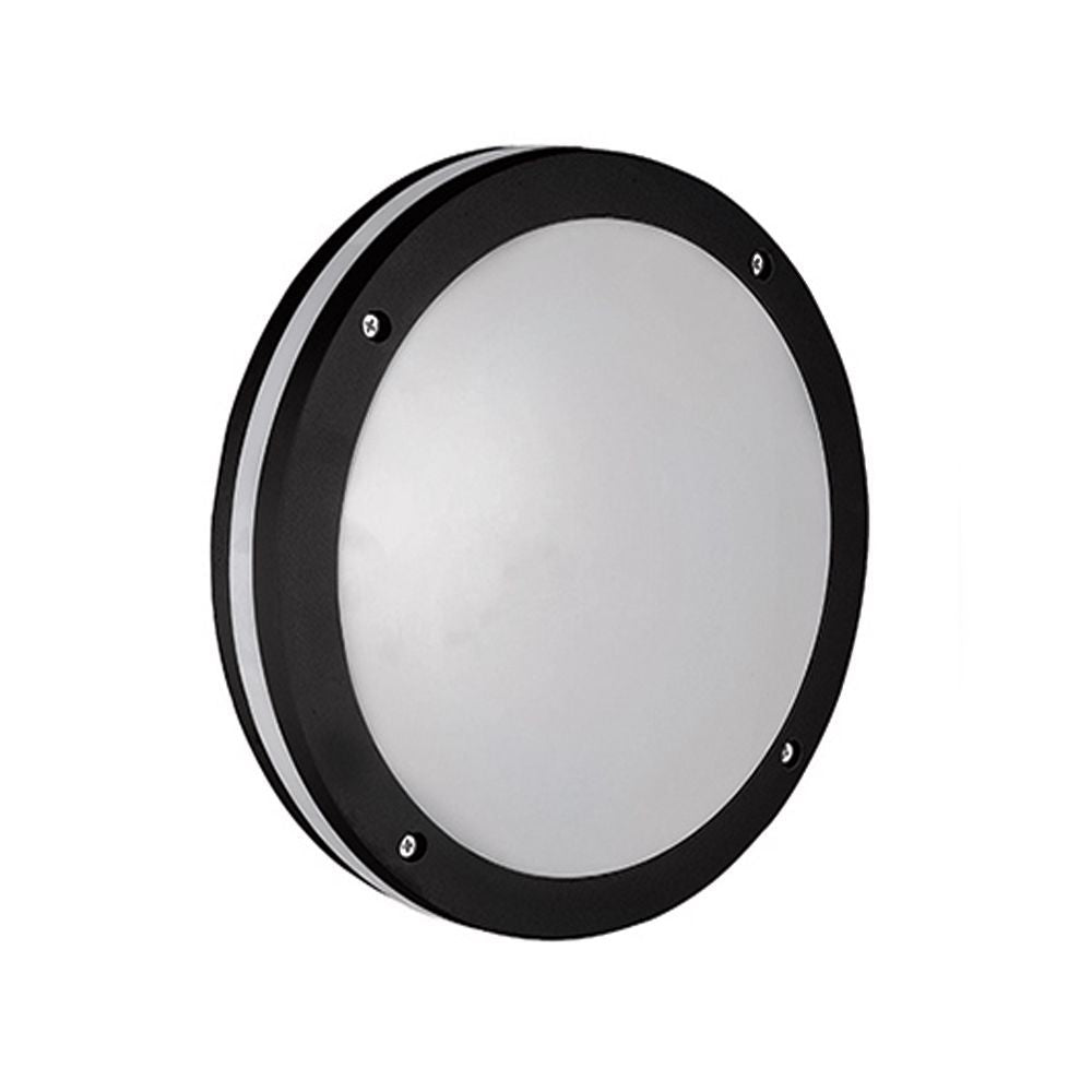 Radiant black bulkhead light, front view