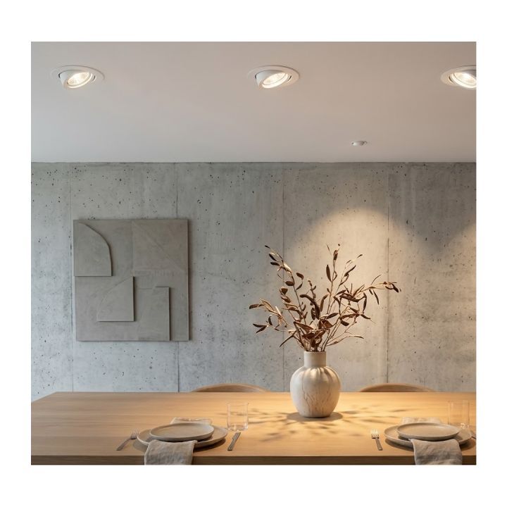Eurolux white downlight installed and lit
