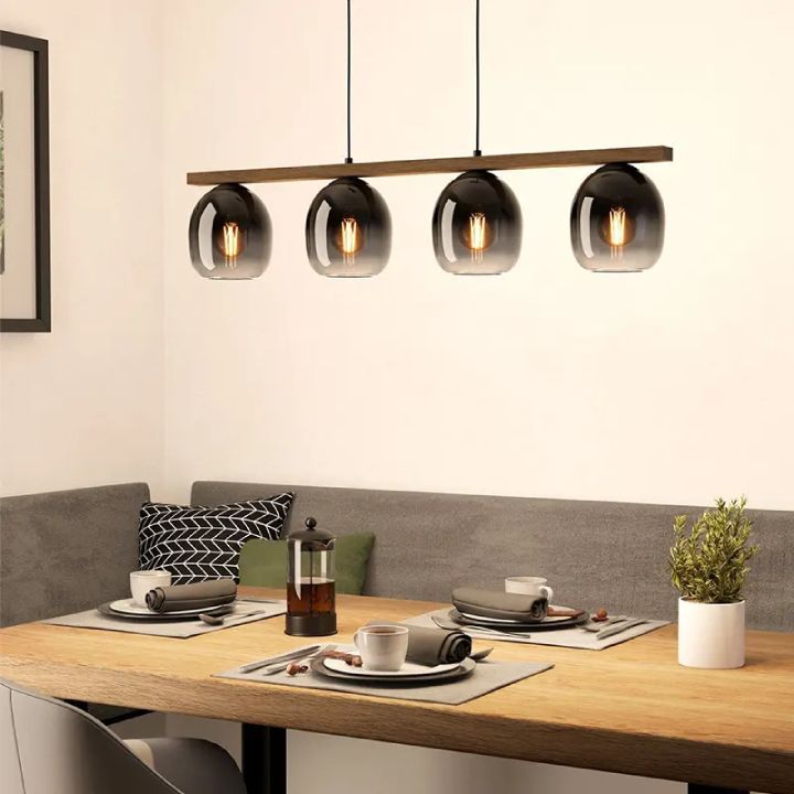 Close-up detail of the Eurolux black grey transparent pendant light