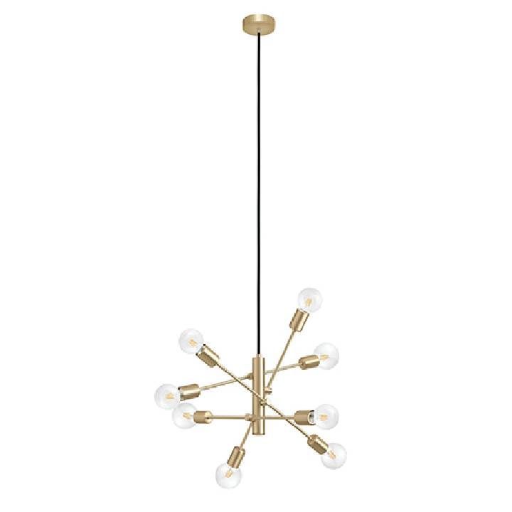 Eurolux brushed brass pendant light installed and lit